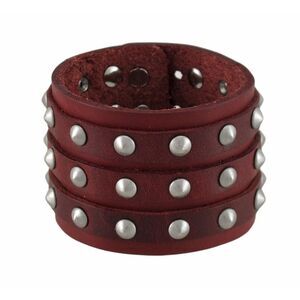 Brown Leather 3 Row Cone Spiked Wristband Wrist Band
